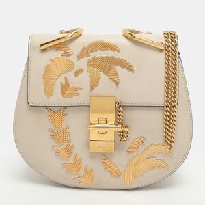 Chloe Palm Embellished Drew Small Light Beige Leather Shoulder Bags